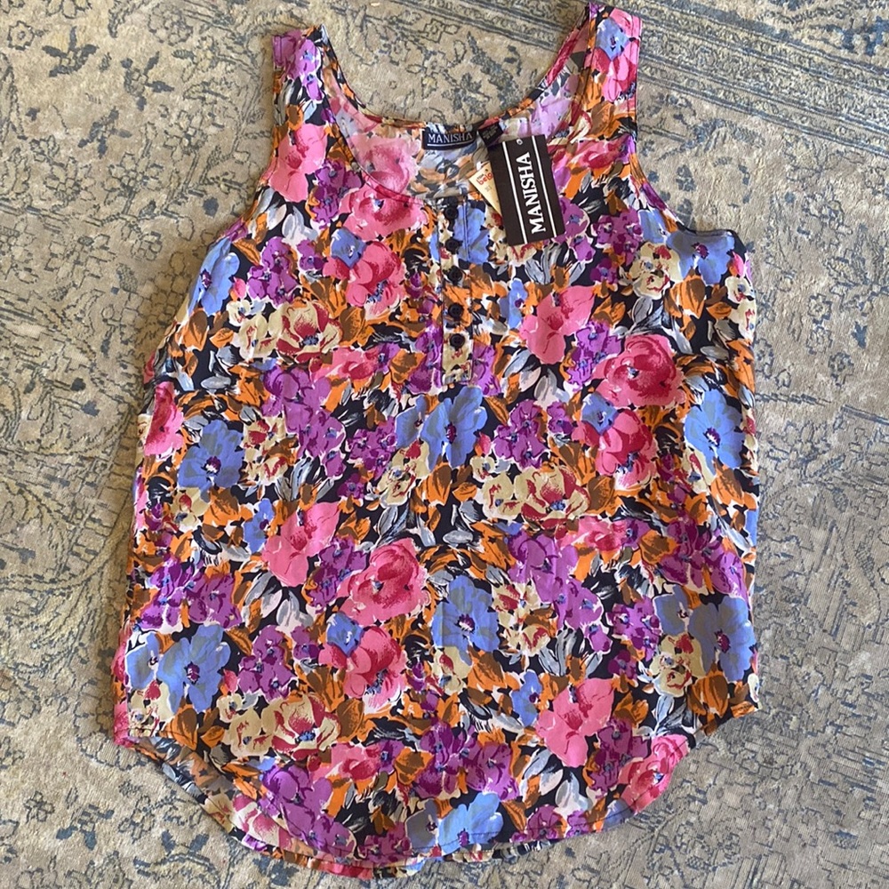 Vintage Deadstock Silk Floral Tank Blouse New Old Stock